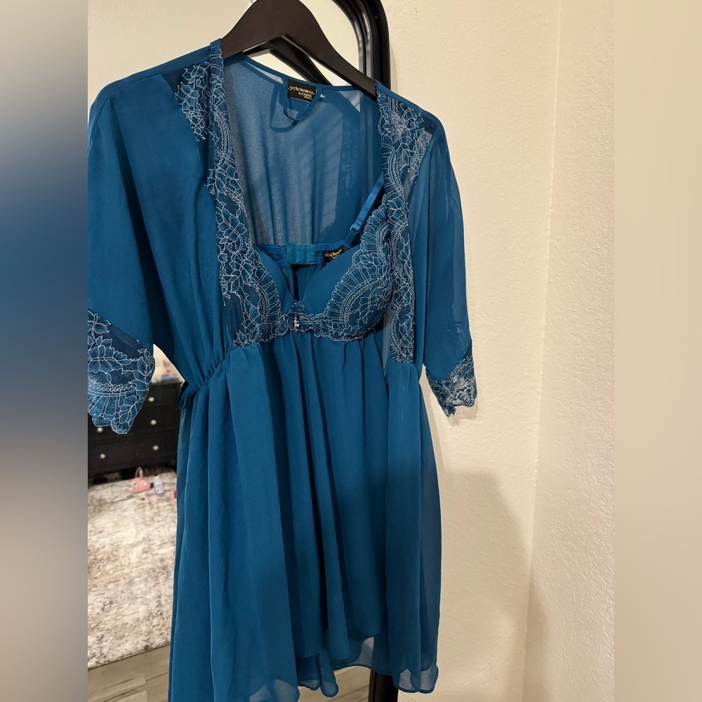 Sheer Lace Trim Teal Babydoll Nightdress